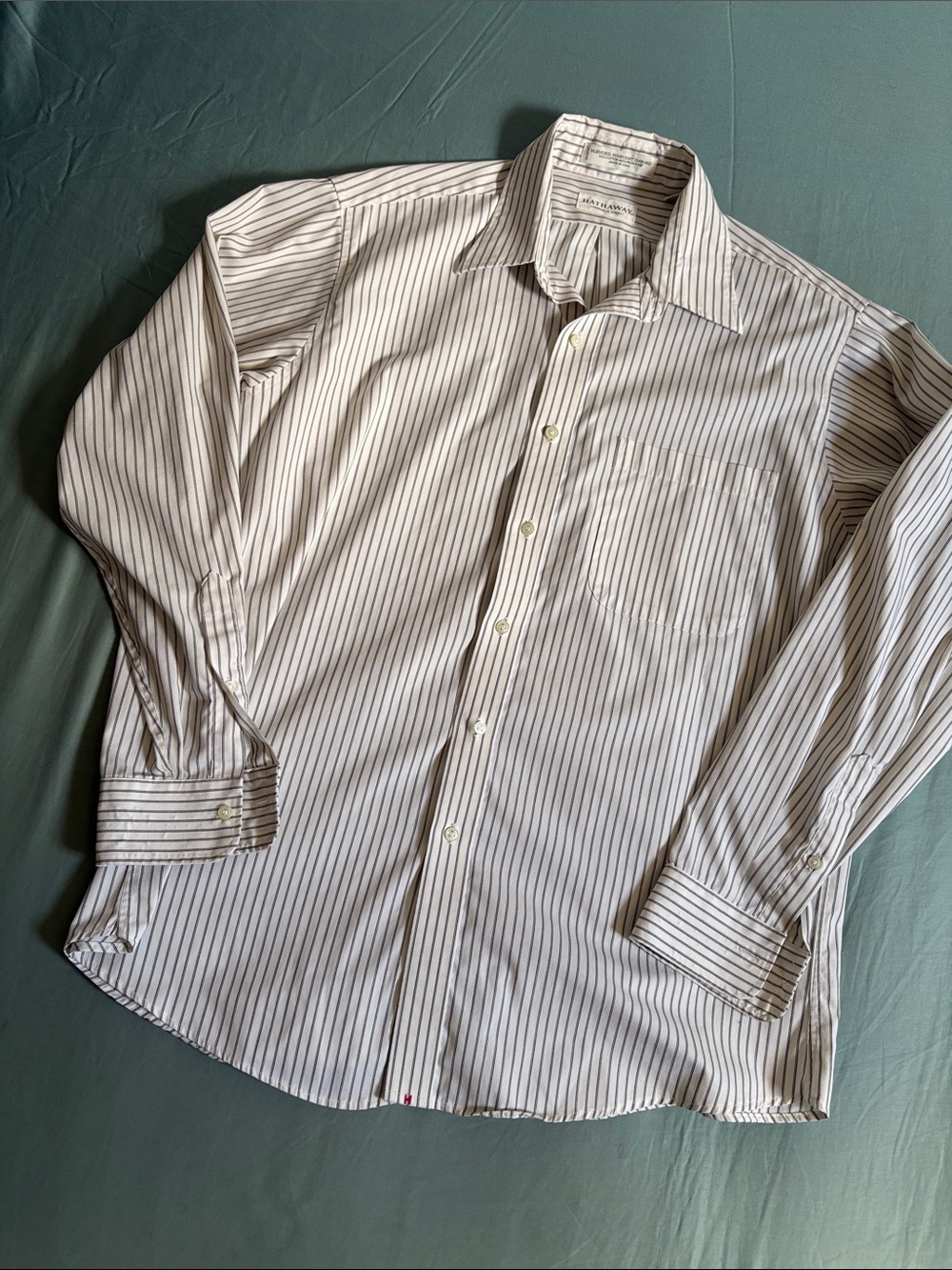Men's Off-White Dress Shirt with Black Pinstripes - Classic Spread Collar
